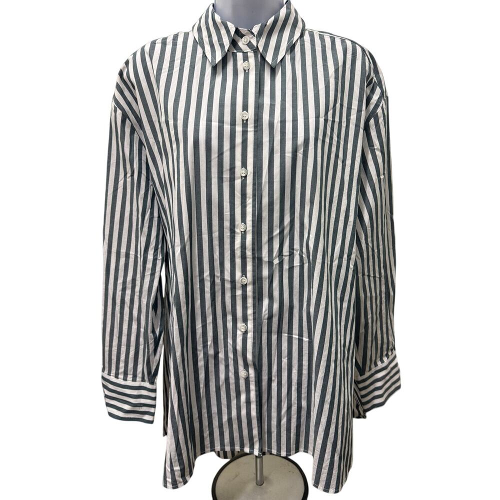 Lane Bryant gray white Striped Collared Button Down Shirt Women's Plus SZ 14/16